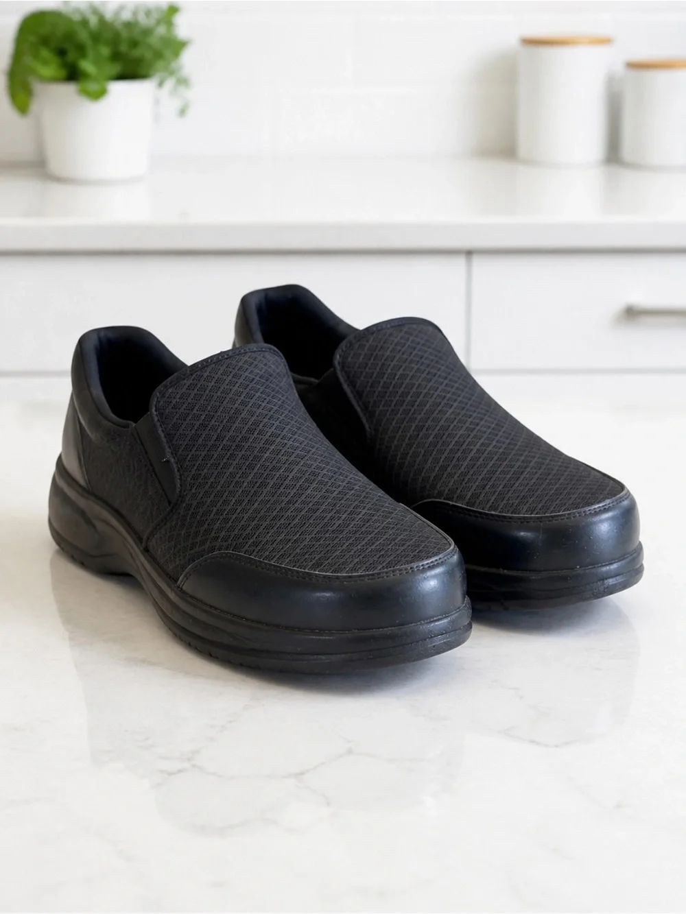 FitVille Men's Slip-On Walking Shoes Black Wide Comfort Sneakers Size 11W